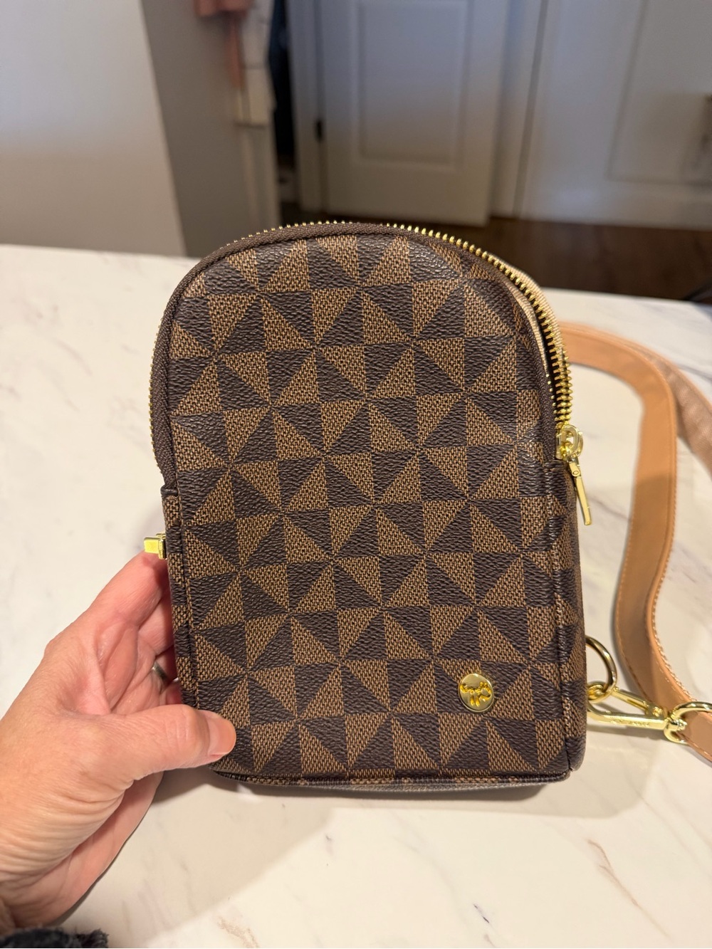 Amazon Brown Geometric Pattern Sling Bag